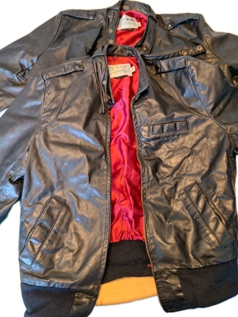 Gino Leathers  Men's  Brown Leather Flight Bomber Jacket Vintage Set Of TWO